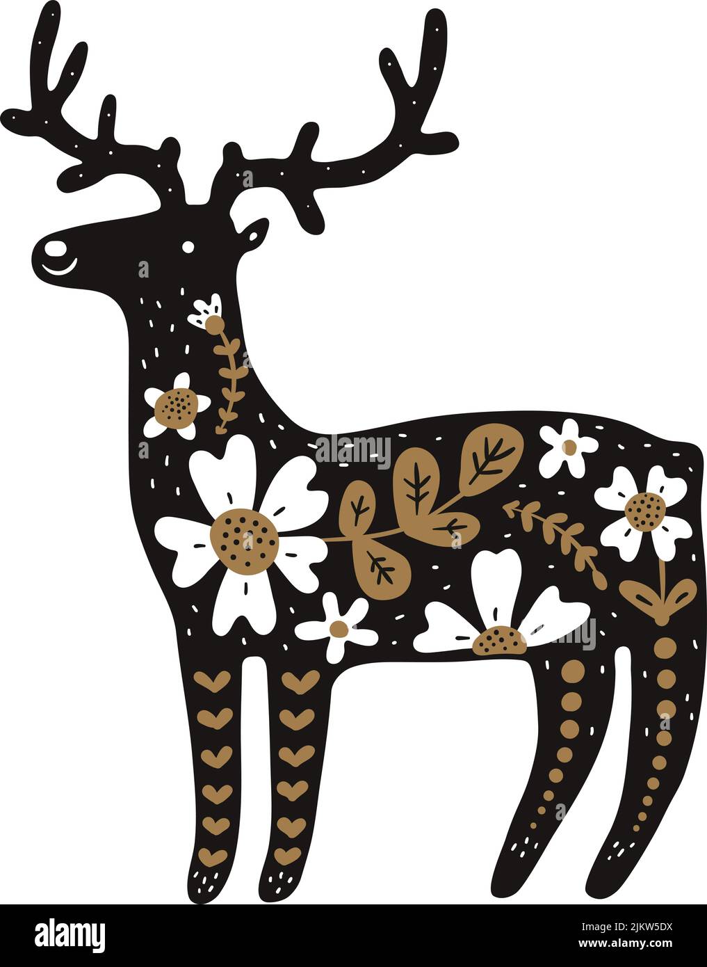 Cerf folklorique avec ornement nordique. Animal de style Scandi Illustration de Vecteur