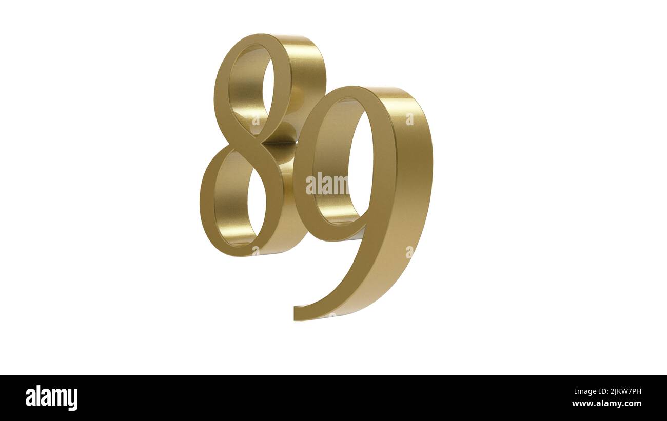 illustration de rendu métallique 3d à 89 chiffres doré Banque D'Images