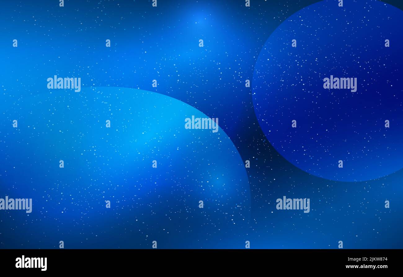 Concept de Nouveau magnifique espace fond galaxie. Beaucoup de petites particules de différentes tailles sur fond bleu ciel. Banque D'Images