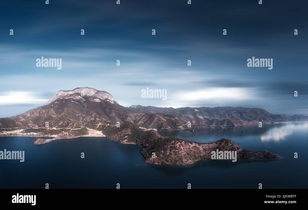 Vue de dessus du lac Lugu, Chine Banque D'Images