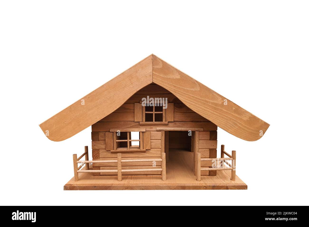 Une petite maison en bois isolée sur un fond blanc Banque D'Images