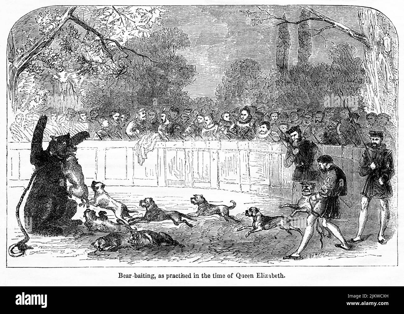 Appâts, comme pratiqué à l'époque de la reine Elizabeth, Illustration du livre, « John Cassel's Illustrated History of England, Volume II », texte de William Howitt, Cassell, Petter, et Galpin, Londres, 1858 Banque D'Images