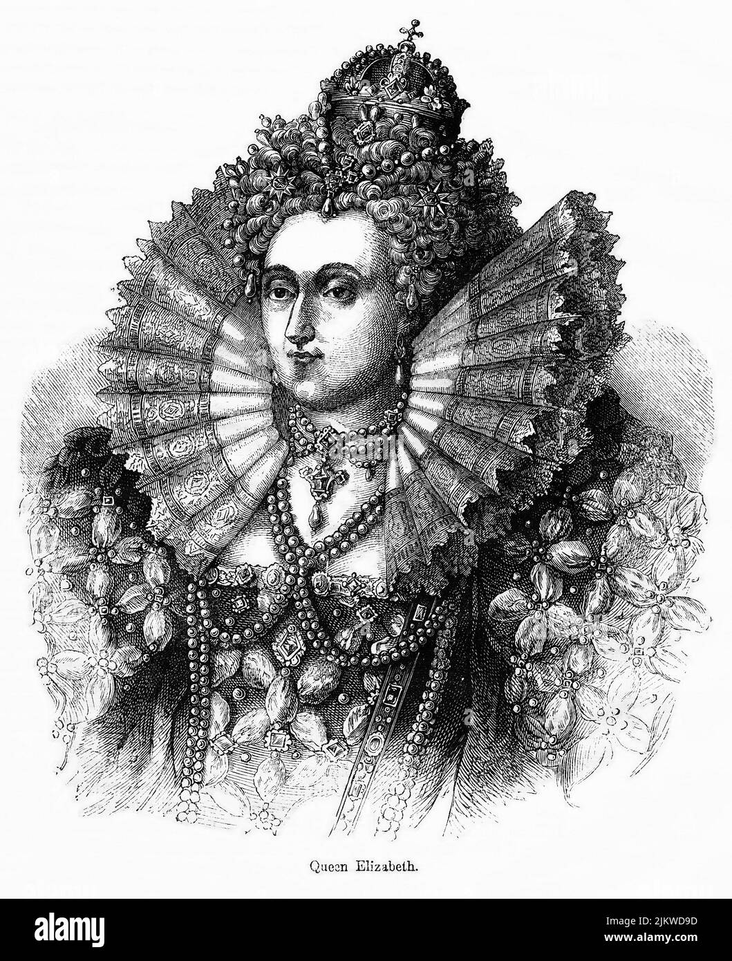 Queen Elizabeth, Illustration du livre, « John Cassel's Illustrated History of England, Volume II », texte de William Howitt, Cassell, Petter et Galpin, Londres, 1858 Banque D'Images