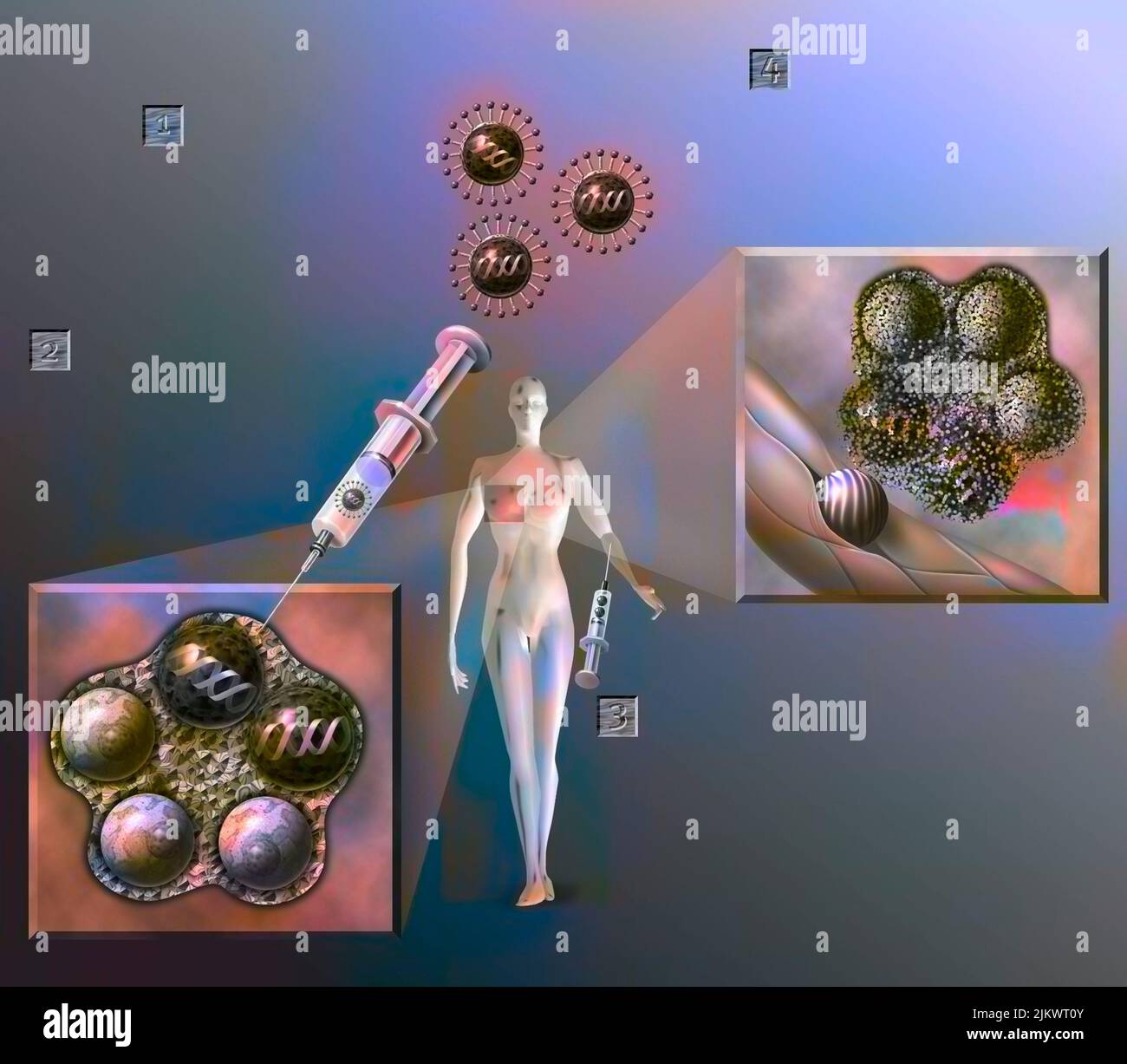 Thérapie génique : introduction d'un rétrovirus dans une tumeur pour la tuer. Banque D'Images