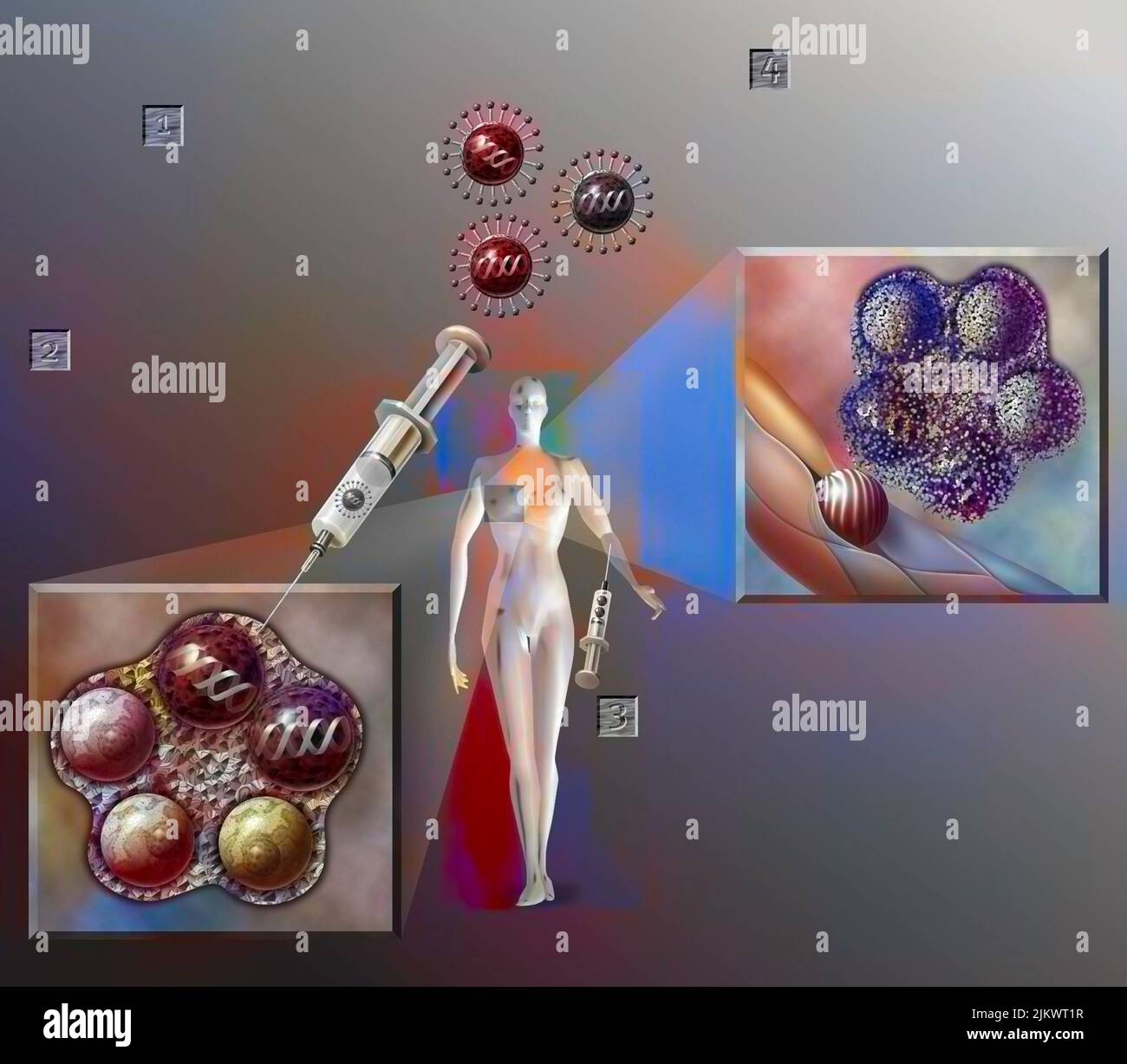 Thérapie génique : introduction d'un rétrovirus dans une tumeur pour la tuer. Banque D'Images