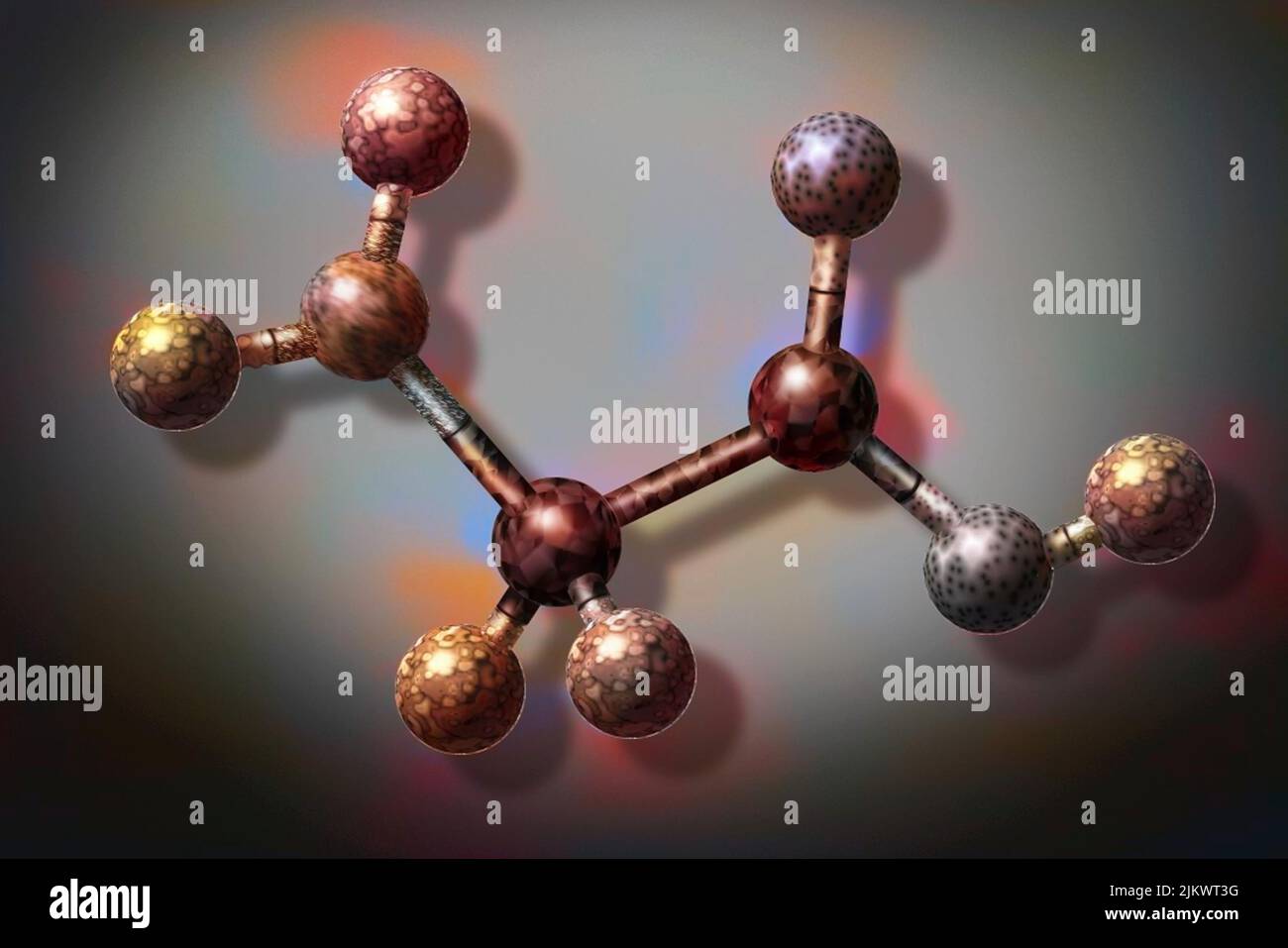 Glycine composée de 10 atomes : 5 hydrogènes, 2 carbones, 2 oxygène, 1 azote. Banque D'Images