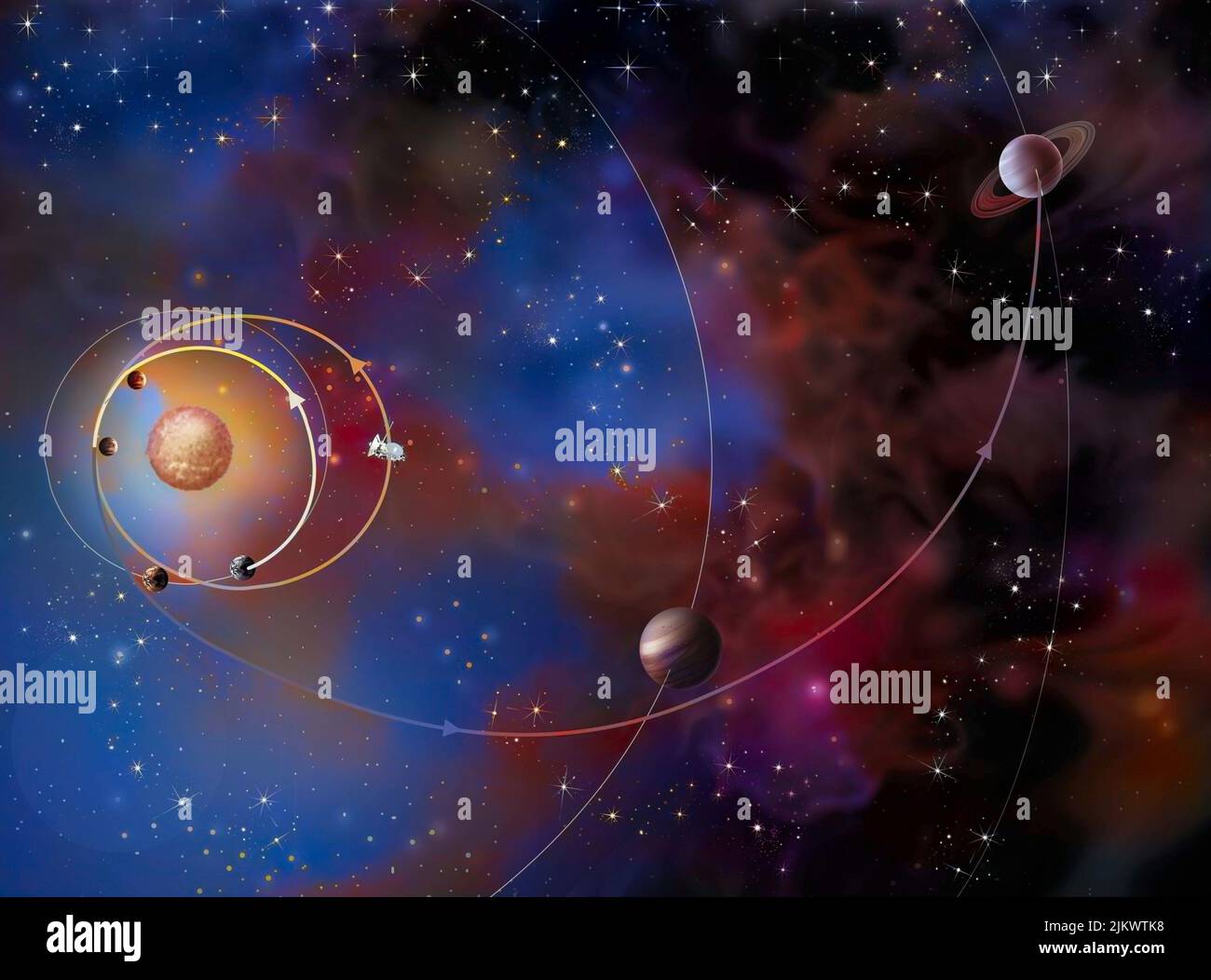 Trajectoire de la sonde Cassini de la Terre à Saturne. Banque D'Images