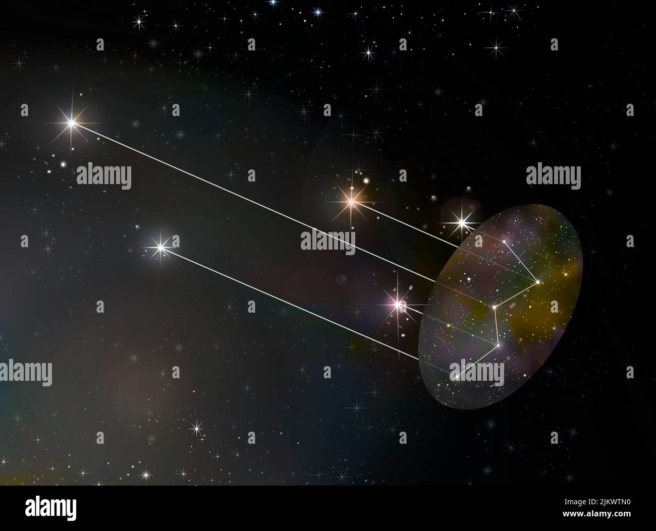 Constellation Cassiopée sur une carte et comment elle est organisée dans l'espace. Banque D'Images