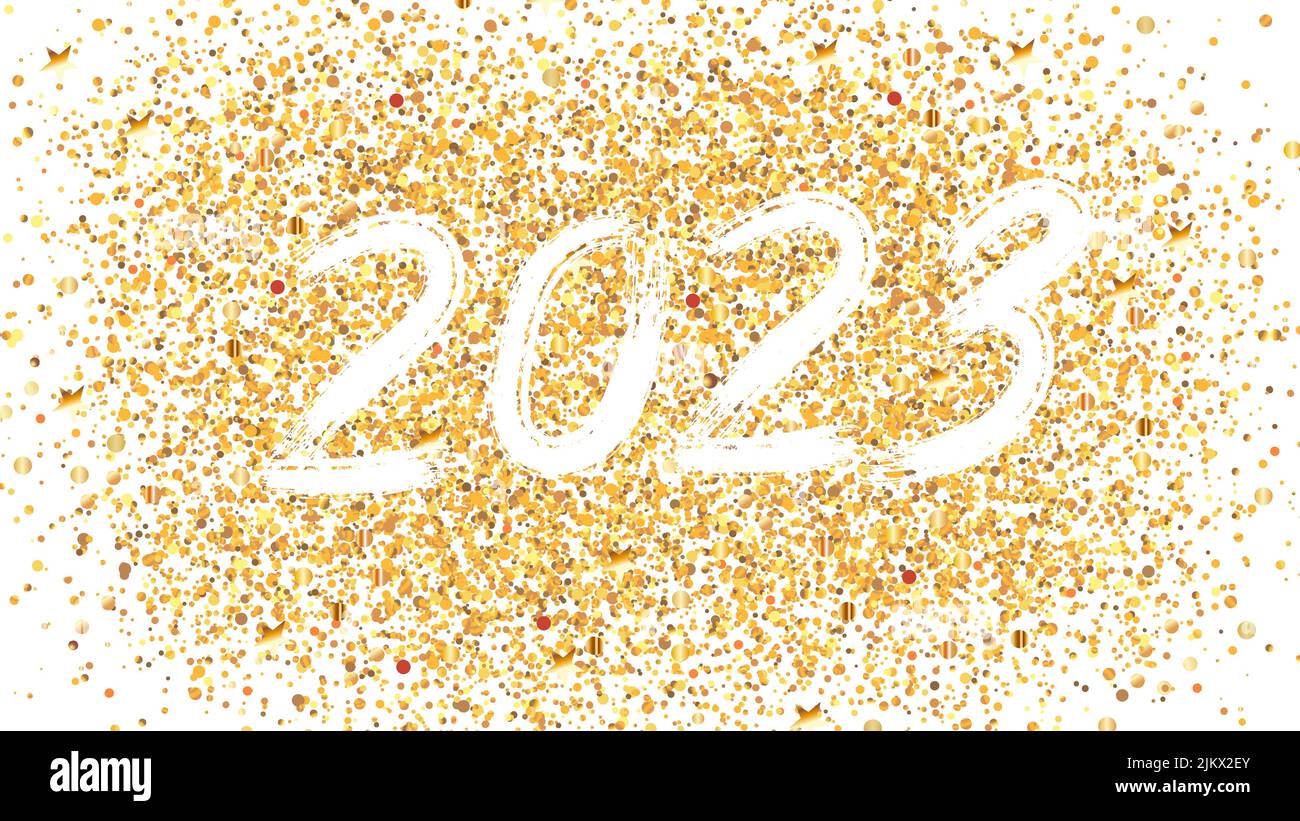 Brossez les numéros 1 à 2023 pour la nouvelle année. Des nombres blancs sur une base dorée. Modèle pour cartes postales, tirages, invitations, étiquettes. Vecteur Illustration de Vecteur