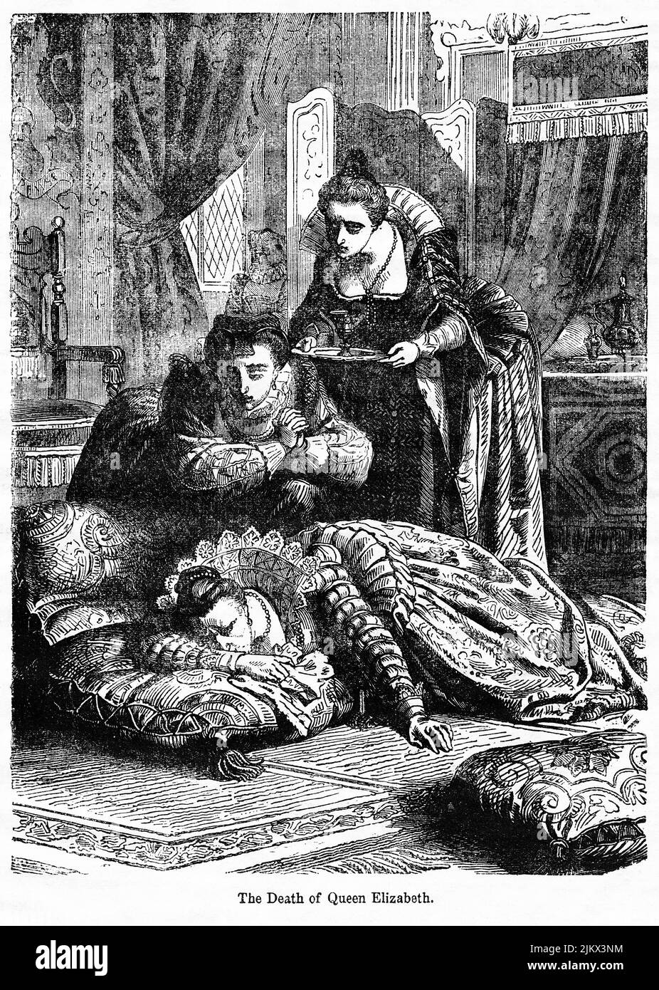 The Death of Queen Elizabeth, Illustration du livre, « John Cassel's Illustrated History of England, Volume II », texte de William Howitt, Cassell, Petter et Galpin, Londres, 1858 Banque D'Images