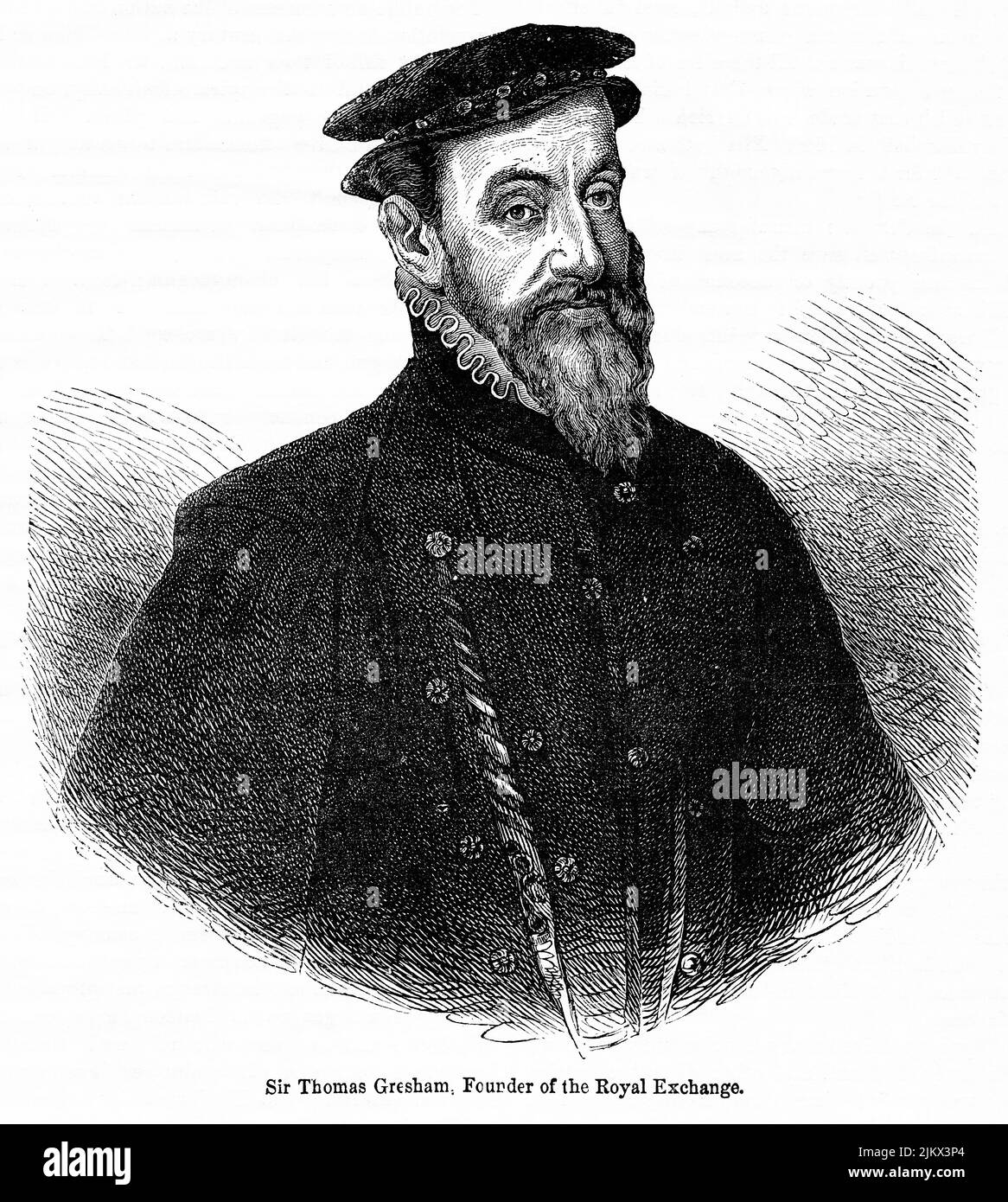 Sir Thomas Gresham, fondateur de la Bourse royale, Illustration du livre, « John Cassel's Illustrated History of England, Volume II », texte de William Howitt, Cassell, Petter, et Galpin, Londres, 1858 Banque D'Images