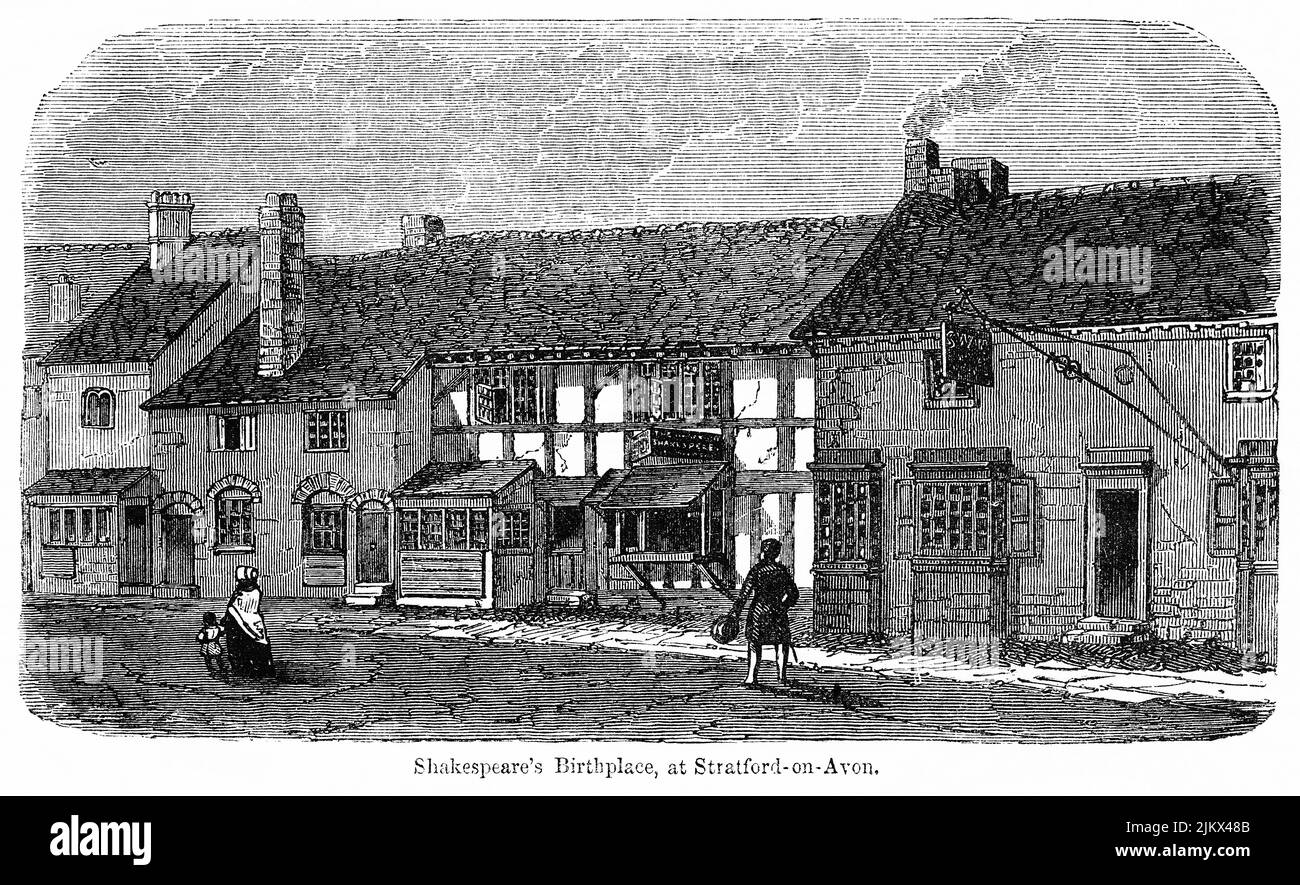 Lieu de naissance de Shakespeare à Stratford-on-Avon, Illustration du livre, « John Cassel's Illustrated History of England, Volume II », texte de William Howitt, Cassell, Petter et Galpin, Londres, 1858 Banque D'Images