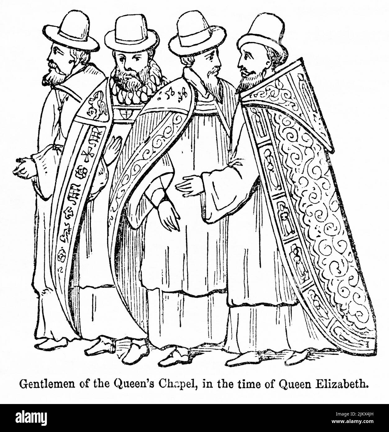 Messieurs de la Chapelle de la Reine, à l'époque de la reine Elizabeth (Elizabeth I), illustration du livre, «John Cassel's Illustrated History of England, Volume II», texte de William Howitt, Cassell, Petter, et Galpin, Londres, 1858 Banque D'Images