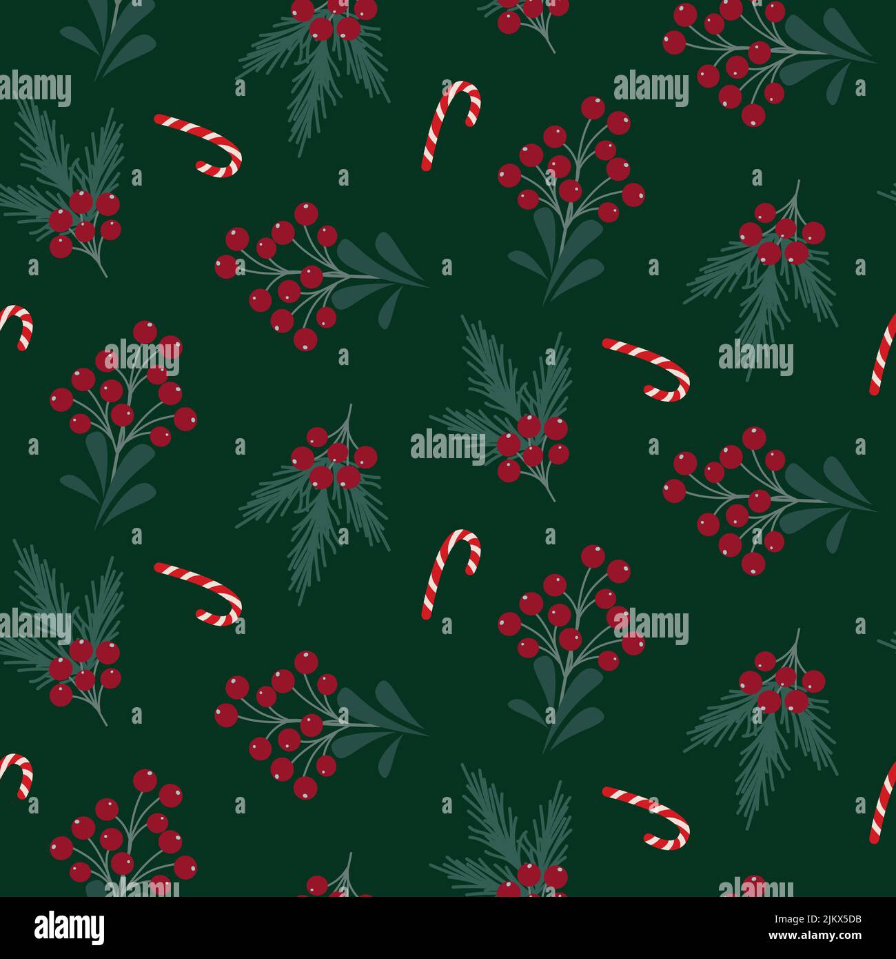 Motif de branches et baies de Noël sans coutures. Motif papier d'emballage vert pour les vacances d'hiver Illustration de Vecteur