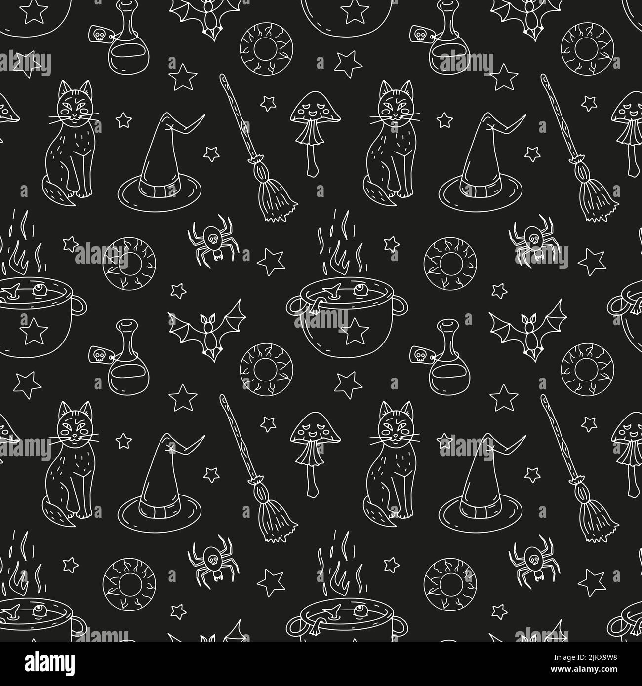 Motif sans couture Halloween sur fond noir. Illustration de Vecteur