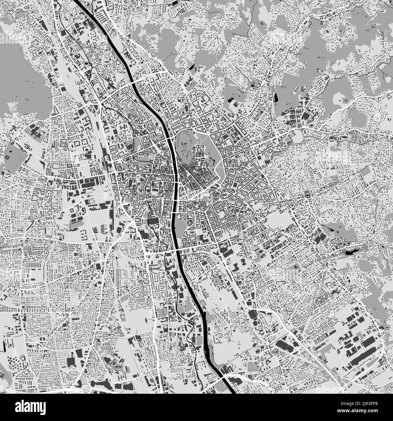 Carte vectorielle de la ville urbaine de Graz. Illustration vectorielle, carte de Graz en niveaux de gris, poster en noir et blanc. Carte routière avec vue sur la région métropolitaine. Illustration de Vecteur