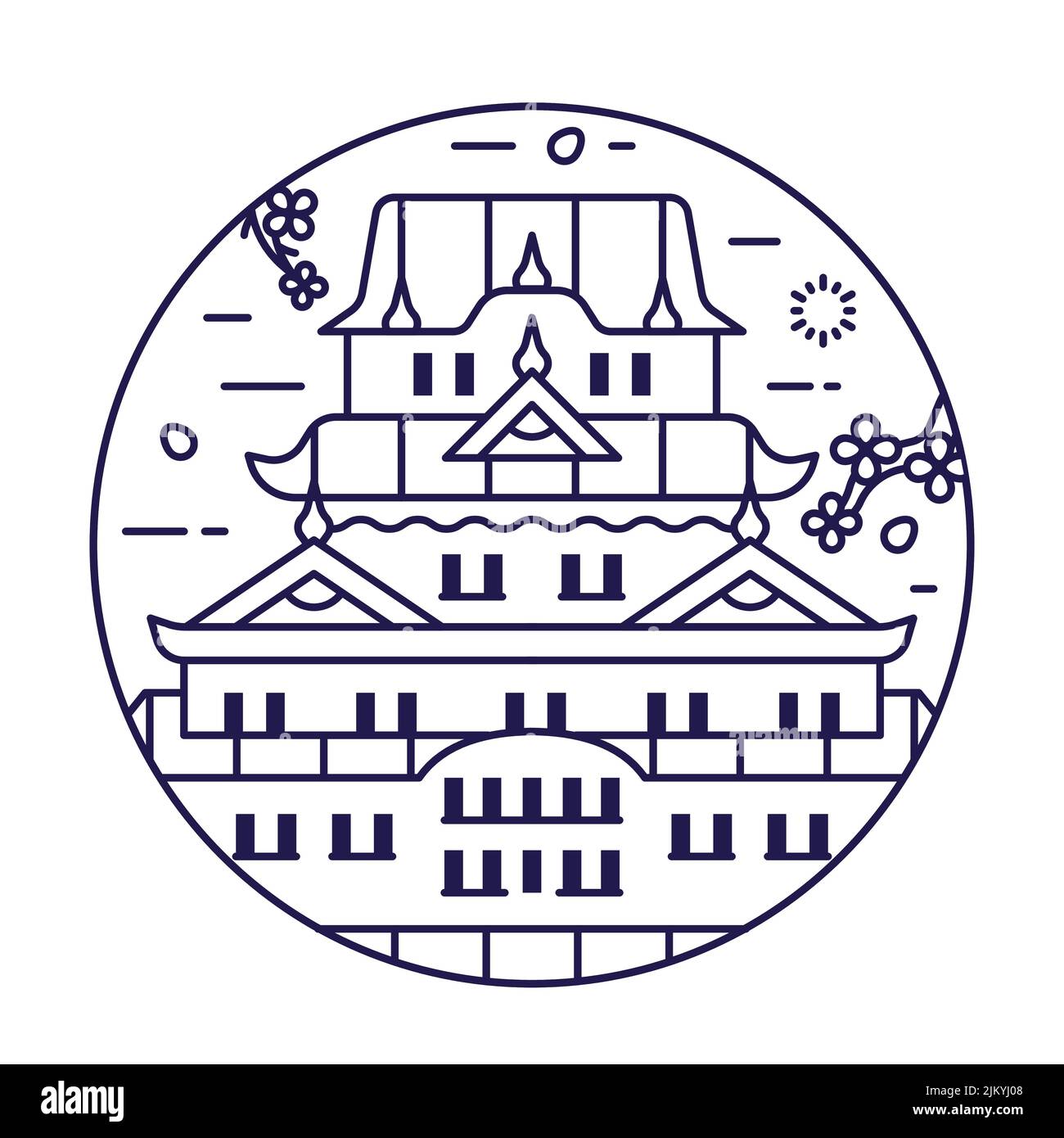 Himeji Castle Japan Landmark Line icône cercle Illustration de Vecteur