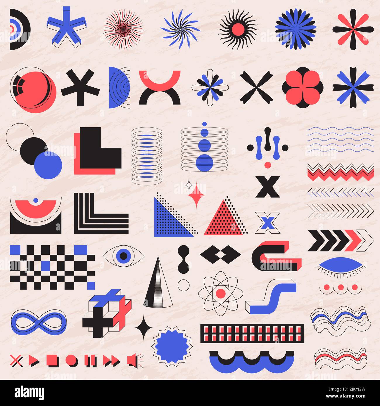 Ensemble d'éléments graphiques. Style Bauhaus et brutalisme inspiré. Éléments linéaires abstraits vectoriels et formes géométriques en gras. Idéal pour les affiches, les prospectus, Illustration de Vecteur