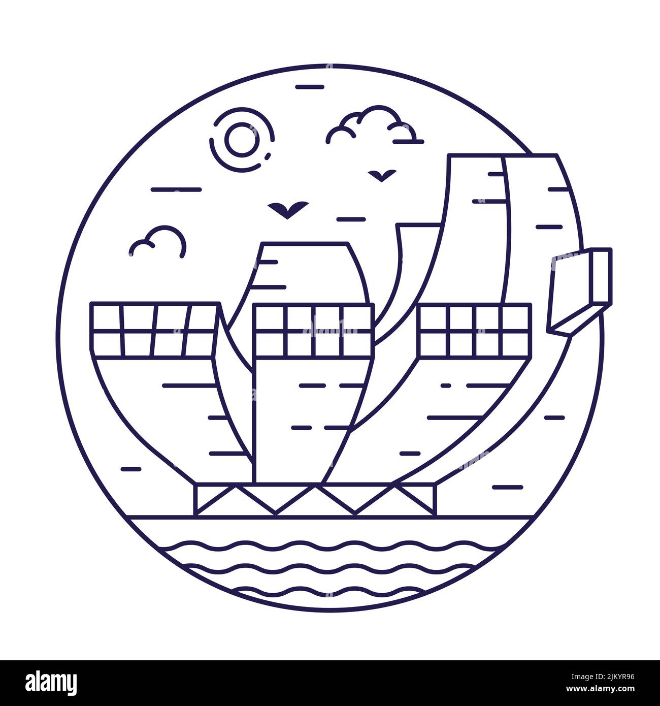 Icône en ligne du cercle du Musée des sciences de l'art de Singapour Illustration de Vecteur