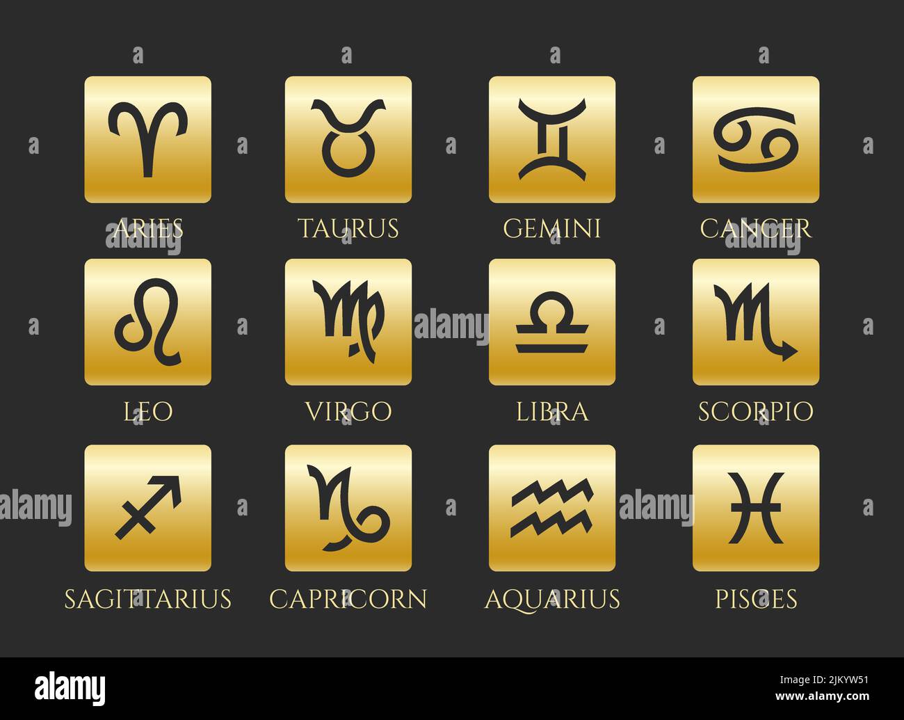 Signes d'horoscope doré Illustration de Vecteur