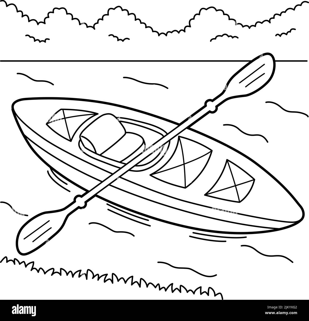 Page de coloriage de véhicule de kayak pour enfants Illustration de Vecteur
