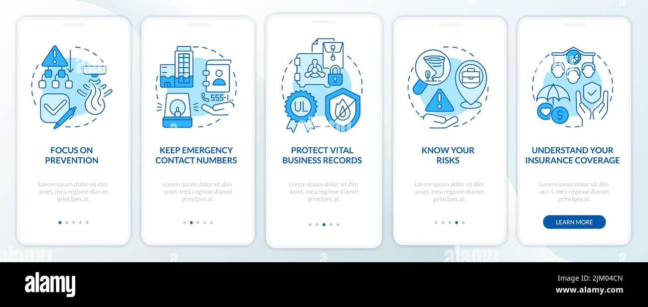 Écran bleu de l'application mobile d'intégration de la planification des catastrophes d'entreprise Illustration de Vecteur