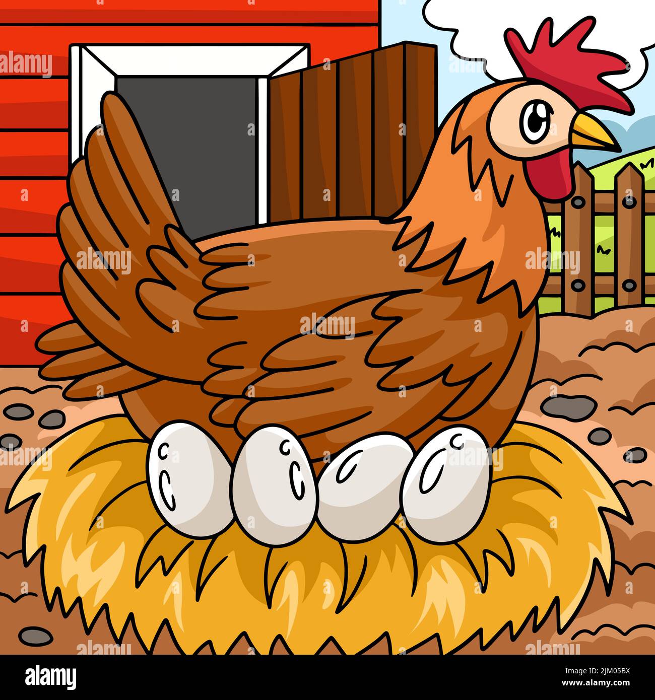 Illustration du poulet avec un dessin animé de couleur œuf Illustration de Vecteur
