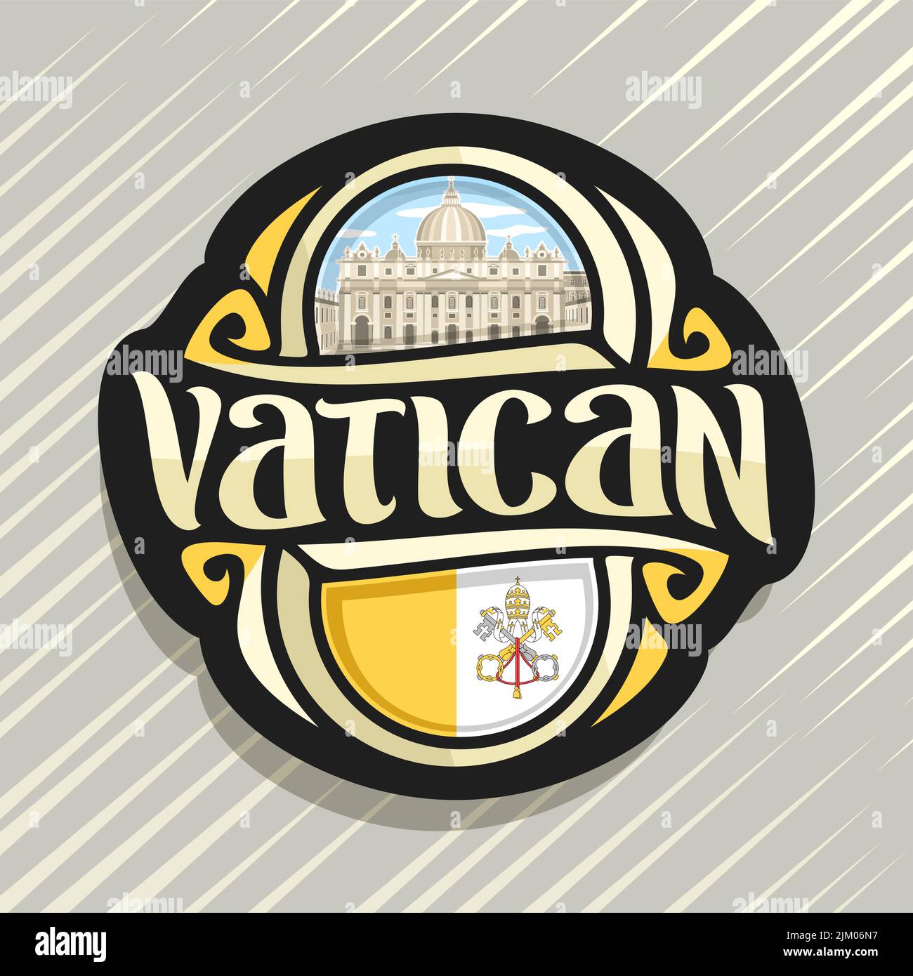 Logo Vector pour Cité du Vatican, aimant frigo avec drapeau et emblème de vatican, pinceau original typeface pour mot symbole et du vatican - Saint Peter's Basil Illustration de Vecteur
