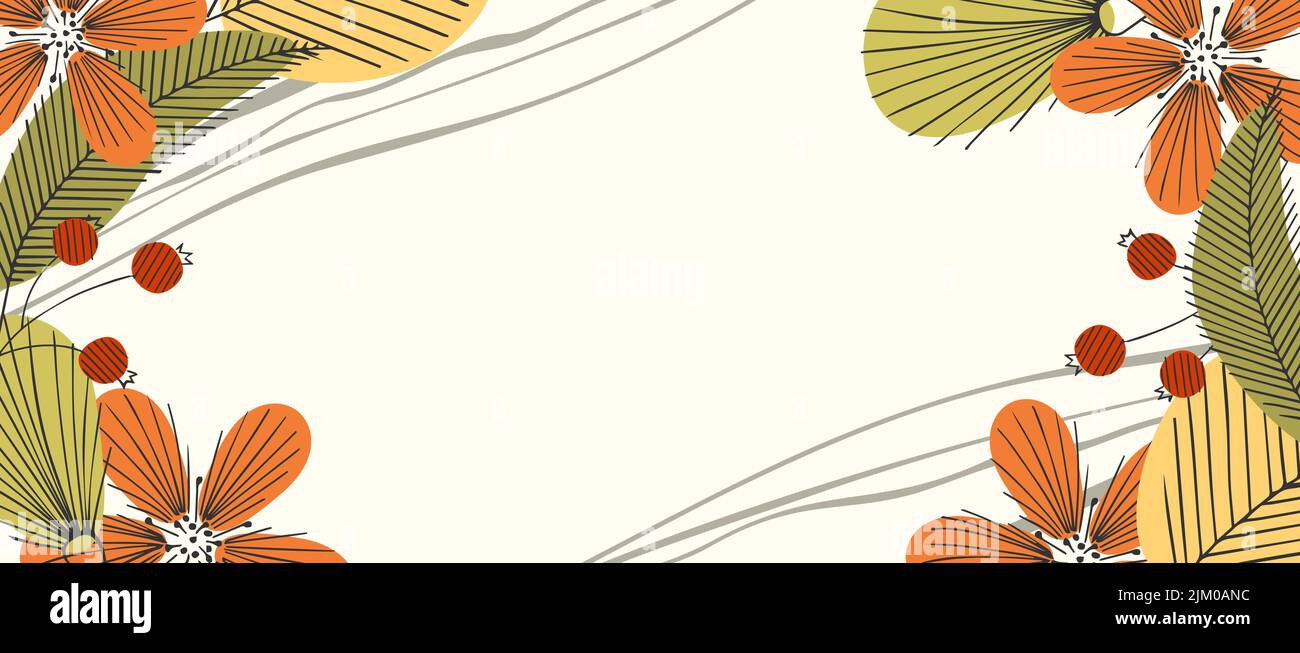 Arrière-plan de la bannière d'automne, modèle pour le texte, avec fleurs de feuilles baies d'automne couleurs. Illustration vectorielle Illustration de Vecteur