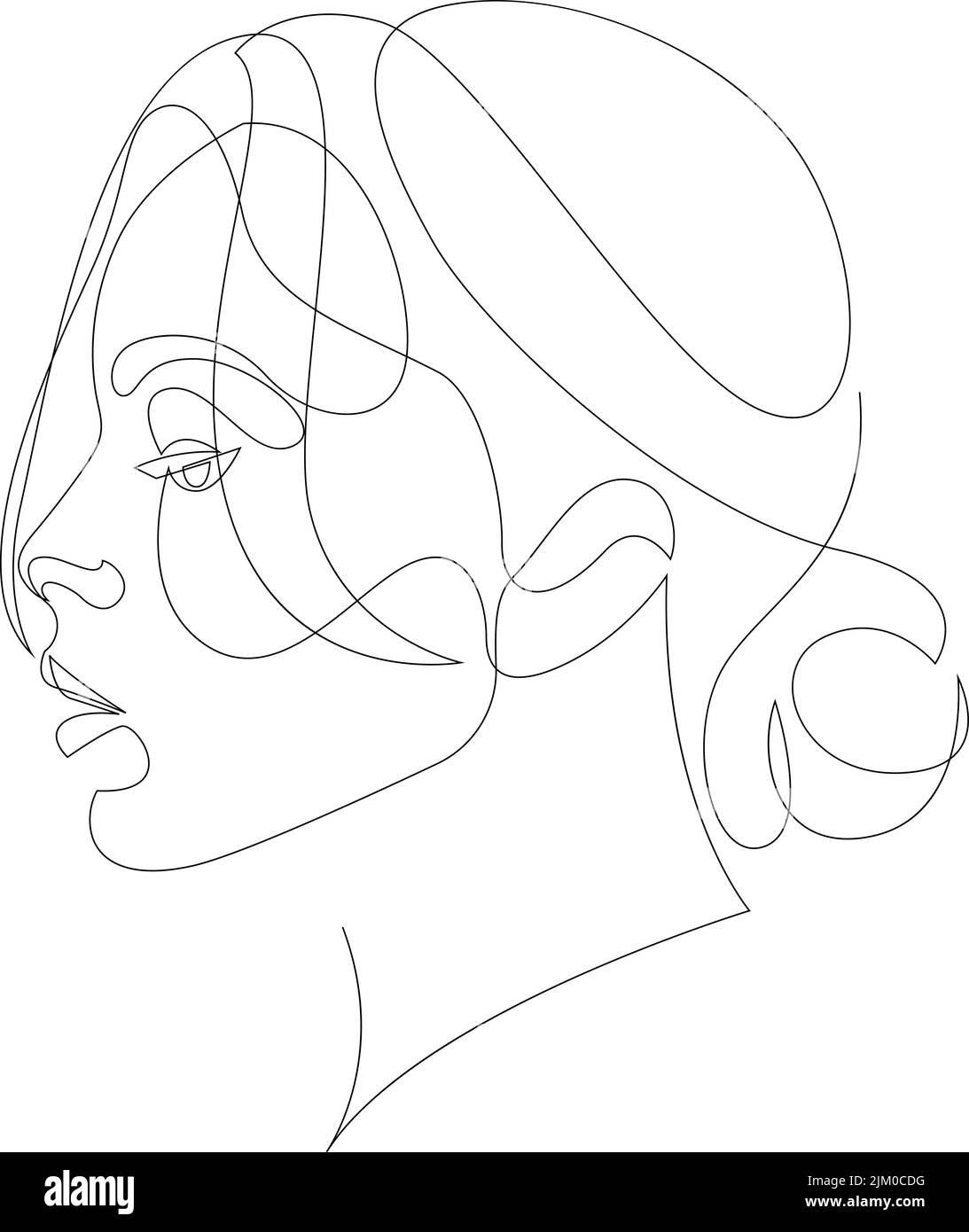 Portrait de femme avec petit pain. Illustration de lignes vectorielles mode. Mise en plan d'une ligne Illustration de Vecteur