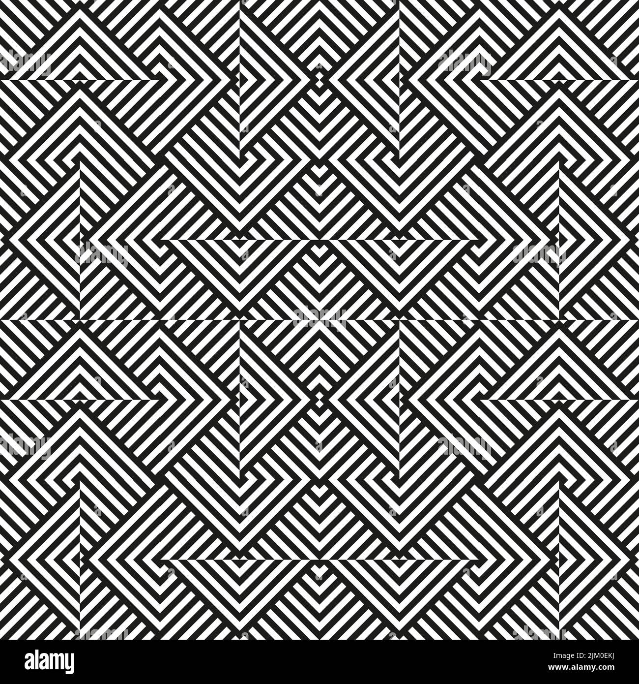 Motif losange monochrome sans couture. Arrière-plan géométrique abstrait. Formes en tranches. Effet optique. Illustration de Vecteur
