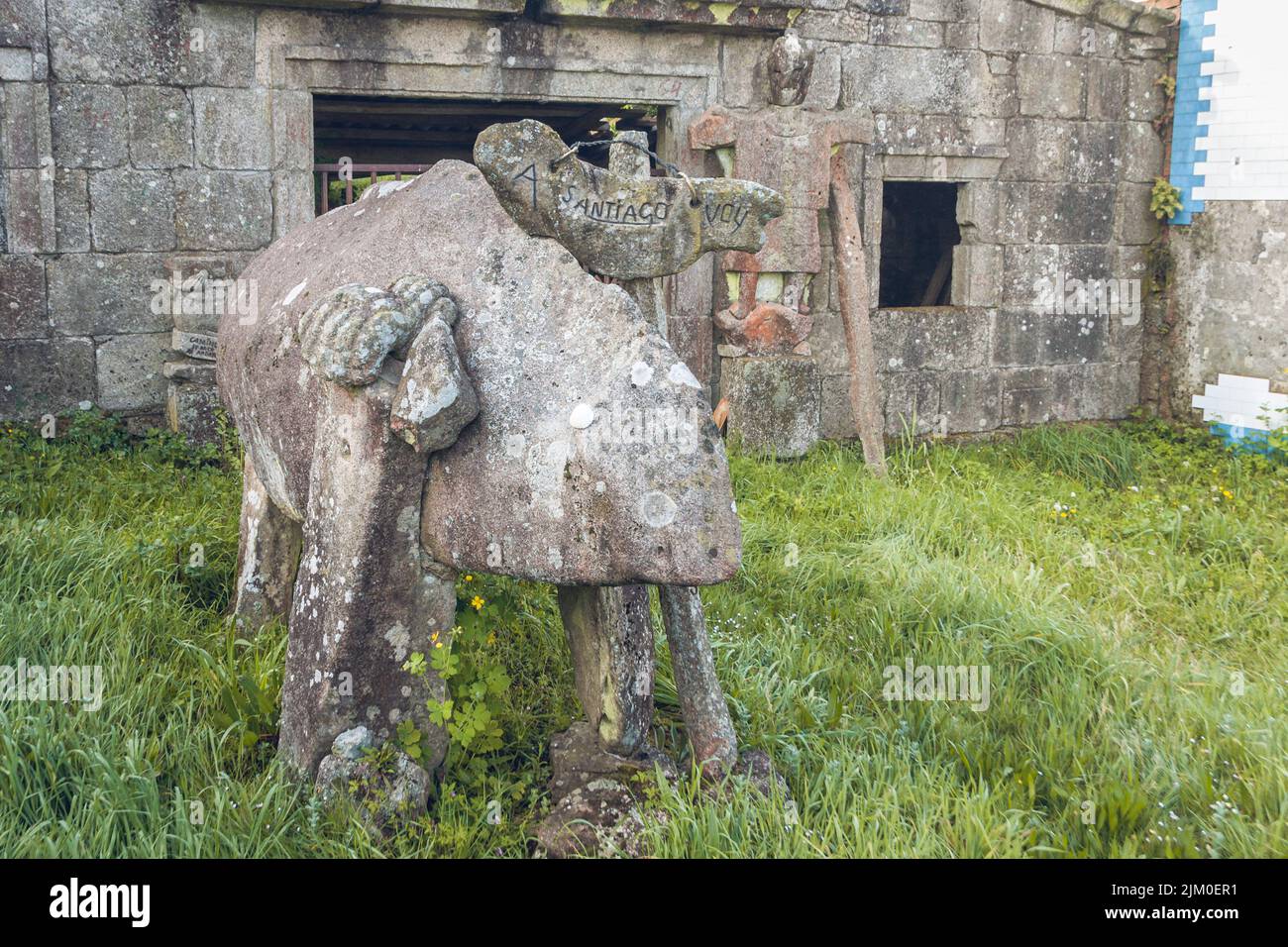 Le panneau pour la route de Santiago en Galice rurale, Espagne Banque D'Images