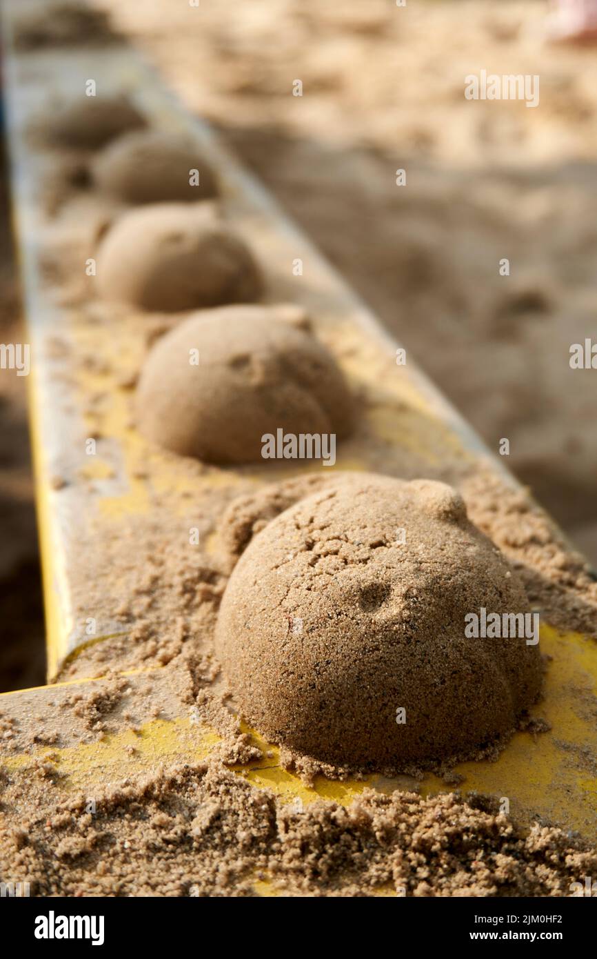 Un cliché vertical d'animaux de sable dans le bac à sable Banque D'Images