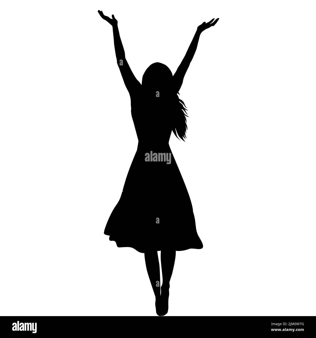 Silhouette de femme en robe longue avec les bras levés pour profiter de la vie Illustration de Vecteur