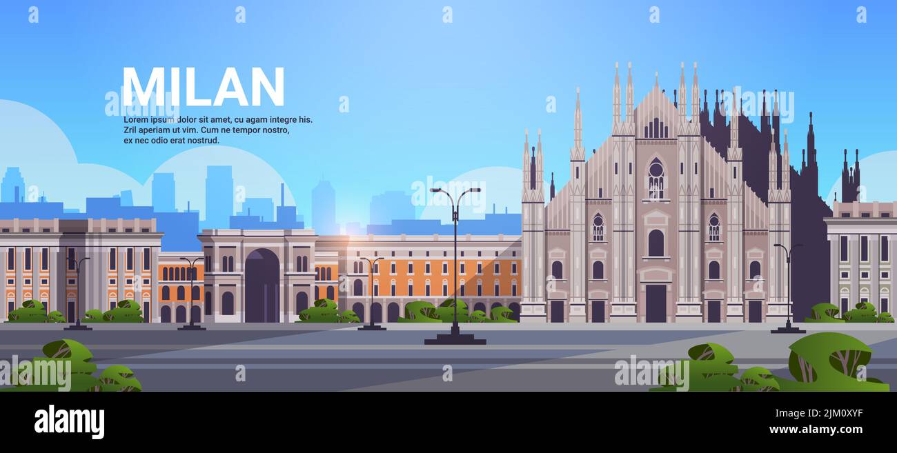 Belle ville de Milan voyage d'affaires concept touristique paysage urbain avec de célèbres bâtiments horizontaux Illustration de Vecteur
