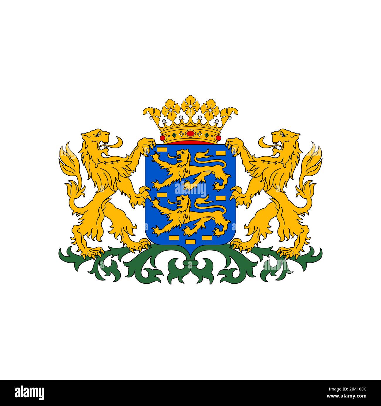 Armoiries des pays-Bas, emblème heralsec ou héraldique de la province de Frise, symbole hollandais vectoriel. Province des pays-Bas armoiries royales avec lions, shi Illustration de Vecteur