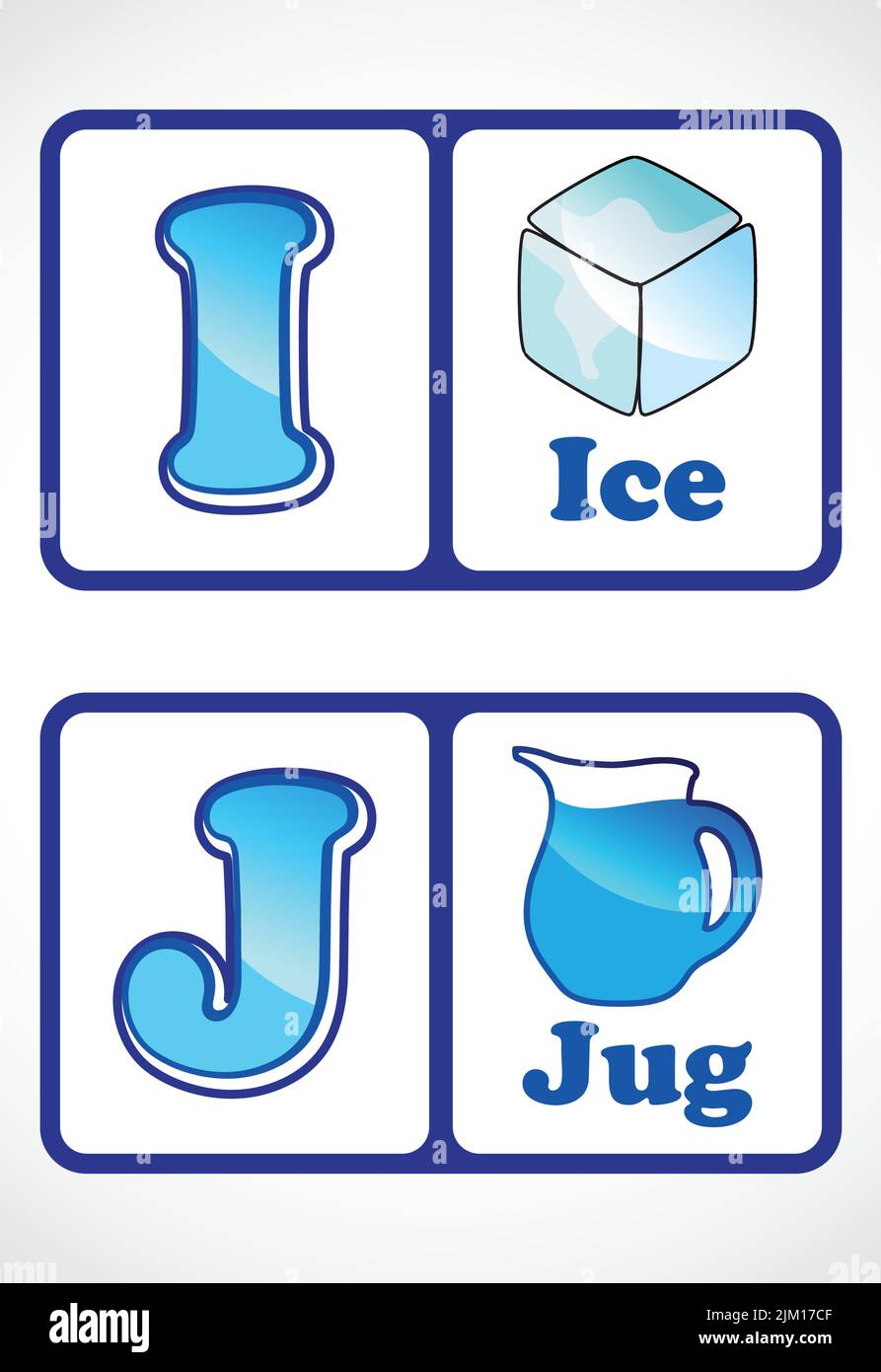 Flashcards à alphabet pour enfants. Carte ABC éducative d'apprentissage préscolaire avec un élément. Illustration de Vecteur
