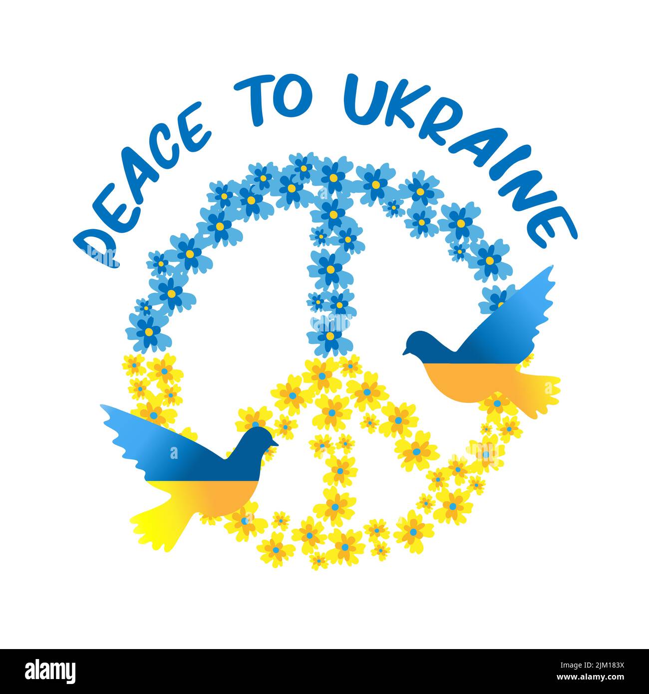 signe de la paix en bleu et jaune et colombes du soutien de la paix à l'ukraine pour la paix en ukraine Illustration de Vecteur