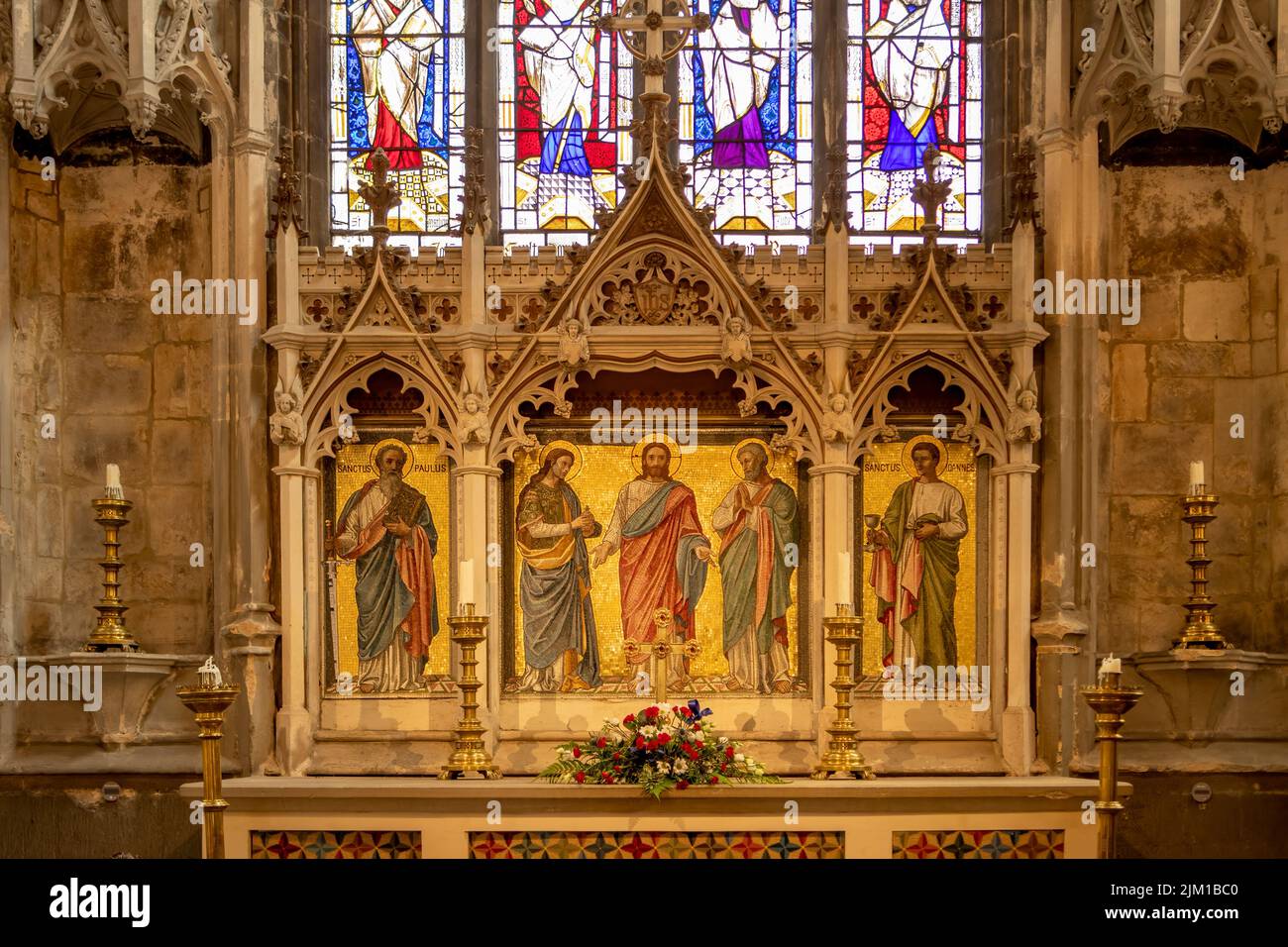 Haut autel dans la cathédrale, Gloucester, Gloucestershire, Angleterre Banque D'Images