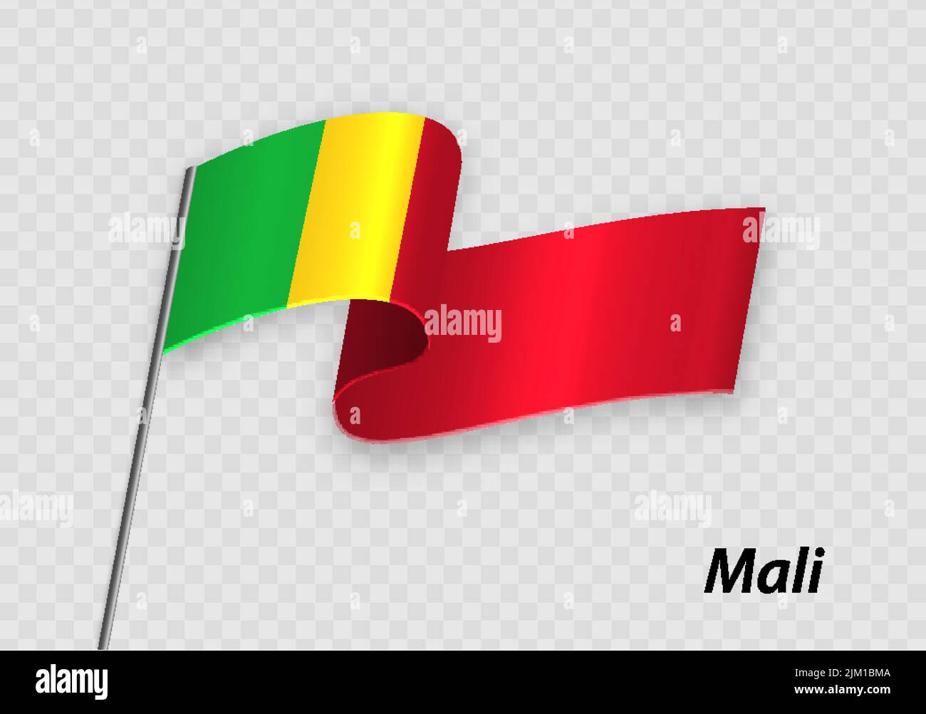 Drapeau du Mali sur le mât. Modèle pour la conception du jour de l'indépendance Illustration de Vecteur
