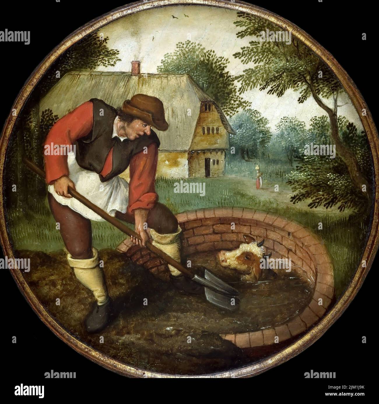 Il est trop tard pour remplir le puits après la noyade du veau. Musée : Musée royal des Beaux-Arts, Anvers. AUTEUR: PIETER BRUEGHEL LE PLUS JEUNE. Banque D'Images