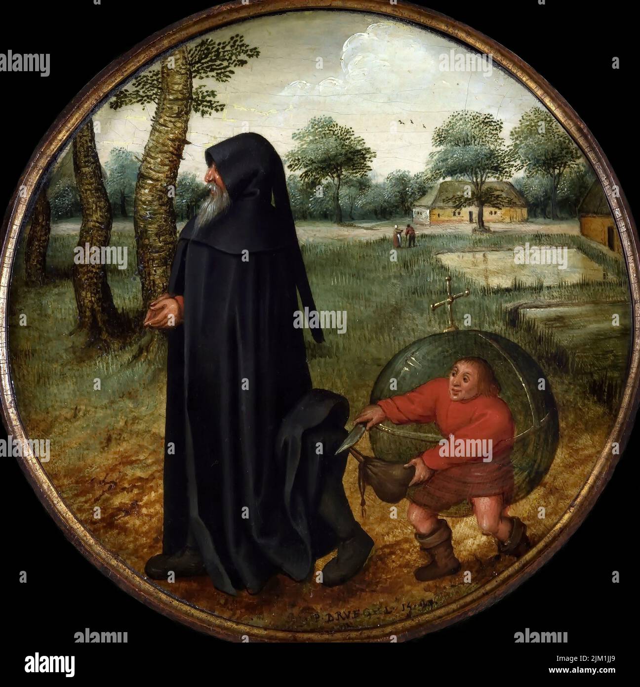 Je pleure parce que le monde est si peu digne de confiance. Musée : Musée royal des Beaux-Arts, Anvers. AUTEUR: PIETER BRUEGHEL LE PLUS JEUNE. Banque D'Images