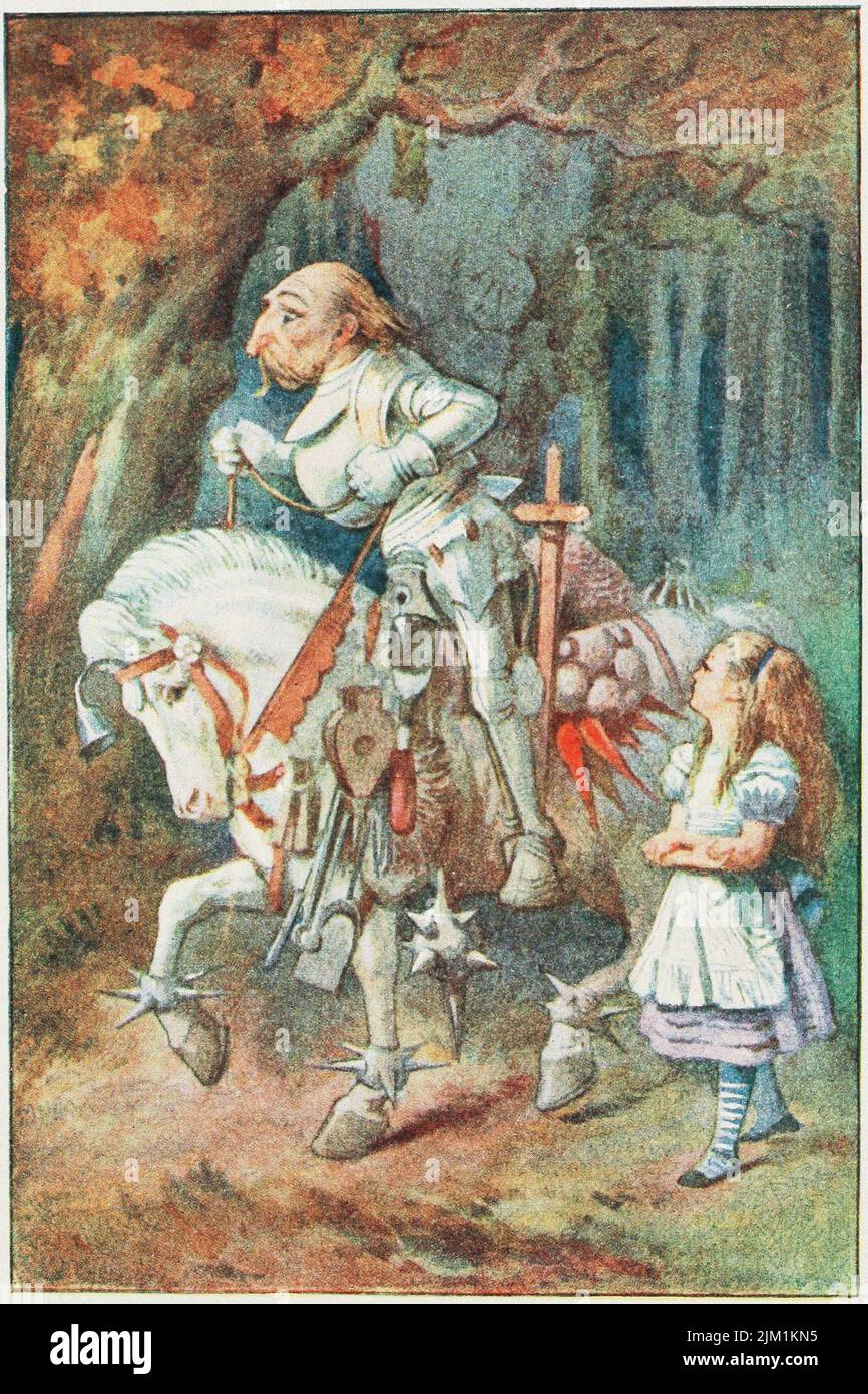 Alice et le Chevalier blanc. Musée : COLLECTION PRIVÉE. Auteur: JOHN TENNIEL. Banque D'Images