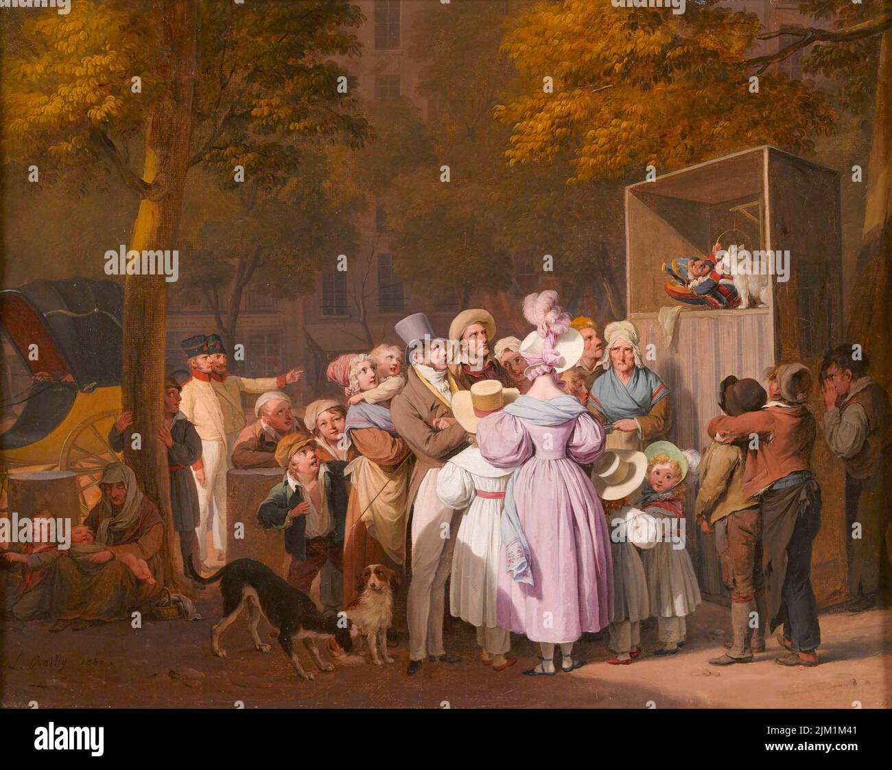 Le spectacle ambulant de Polichinelle. Musée : la Fondation Ramsbury Manor. Auteur: Louis-Leopold Boilly. Banque D'Images