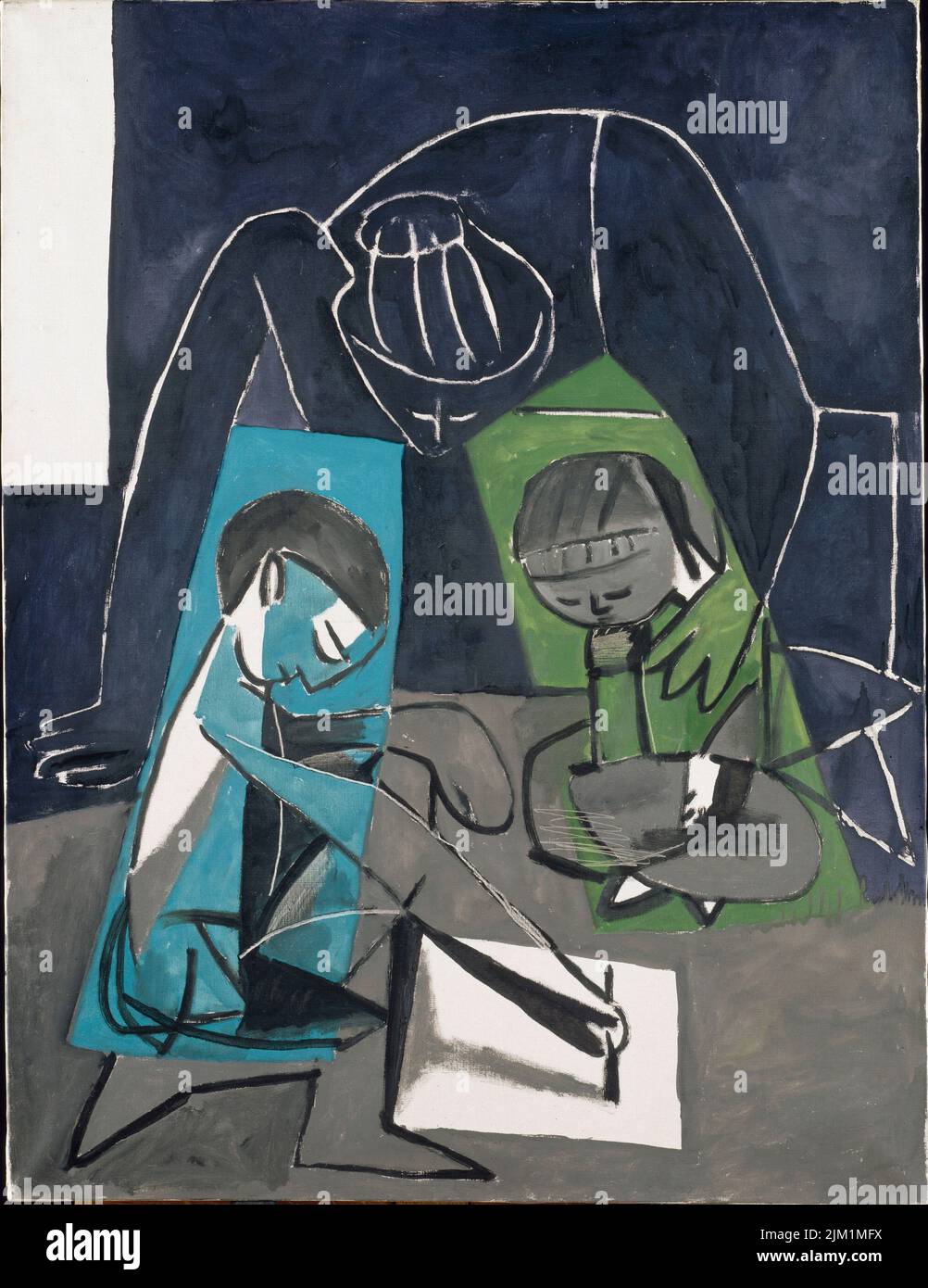 Claude dessinant, Françoise et Paloma. Musée Picasso, Paris. Banque D'Images