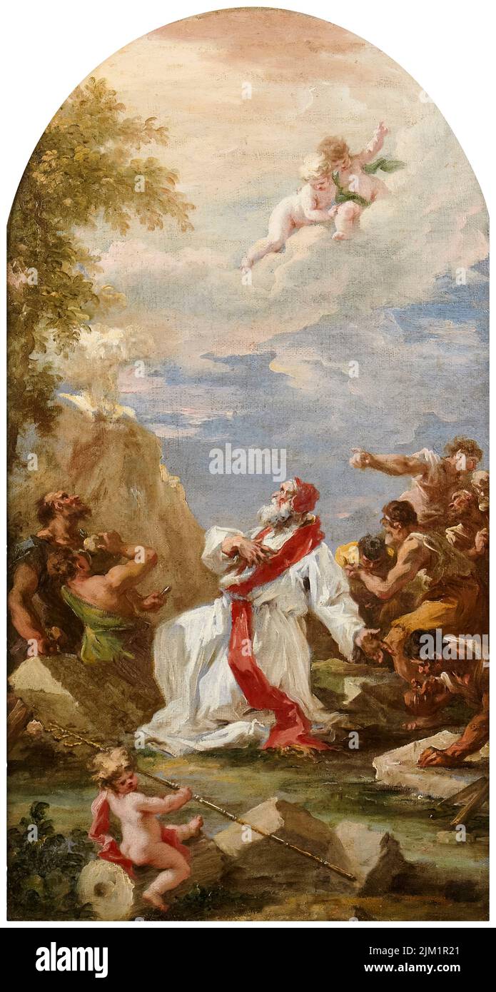 Giovanni Antonio Pellegrini, Pape Clément I priant pour l'eau, peinture dans l'huile sur toile, avant 1741 Banque D'Images