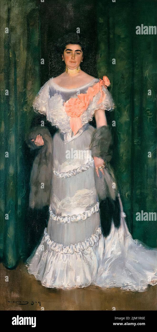 Montserrat Casas de Nieto en robe de soirée, peinture de portrait à l'huile sur toile par Ramon Casas, 1904 Banque D'Images