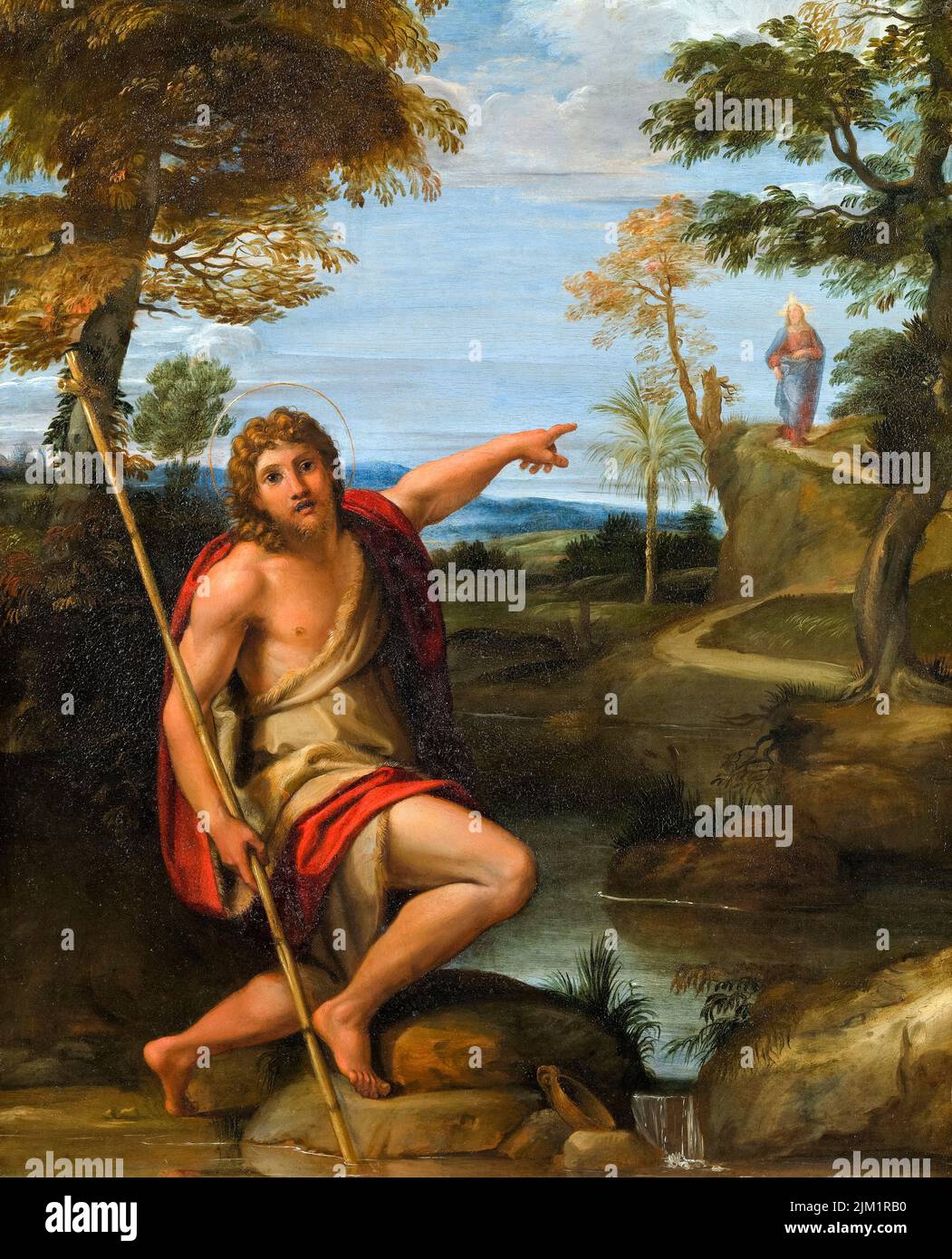 Saint John le Baptist Bearing Witness, peinture à l'huile sur cuivre par Annibale Carracci, vers 1600 Banque D'Images