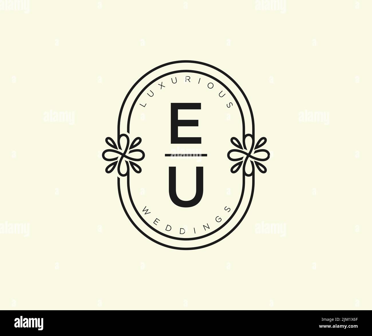 Lettre initiale de l'UE modèle de logos de monogramme de mariage, modèles minimalistes et floraux dessinés à la main pour cartes d'invitation, Save the Date, élégant Illustration de Vecteur