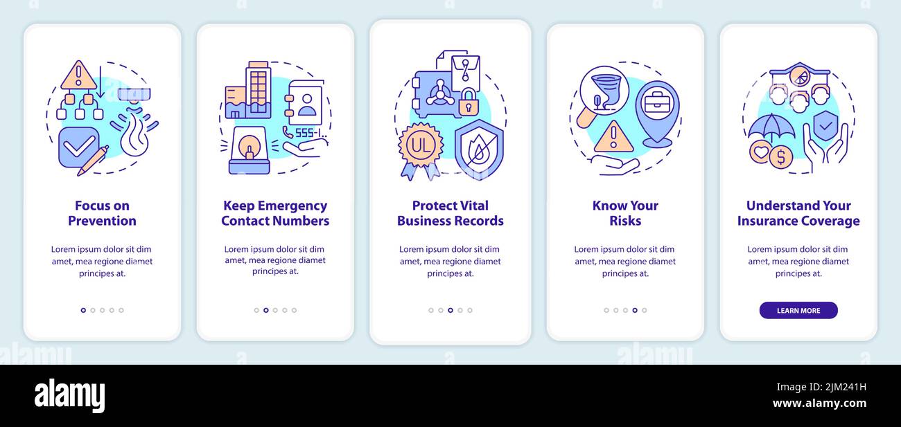 Écran de l'application mobile de préparation aux catastrophes pour l'intégration d'entreprise Illustration de Vecteur